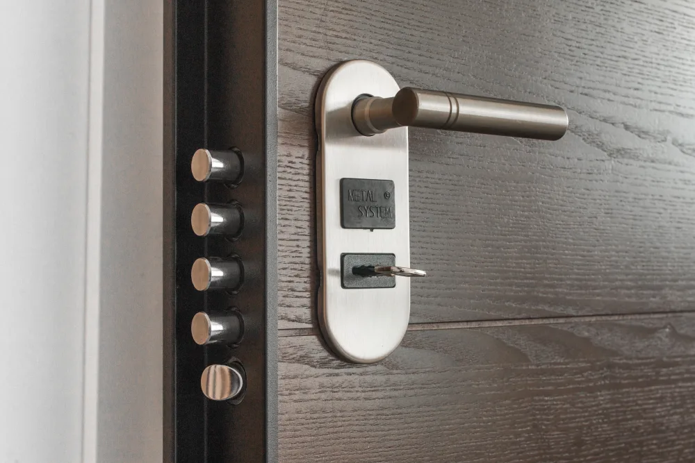 Premium entrance lock hardware installed on a modern architectural door